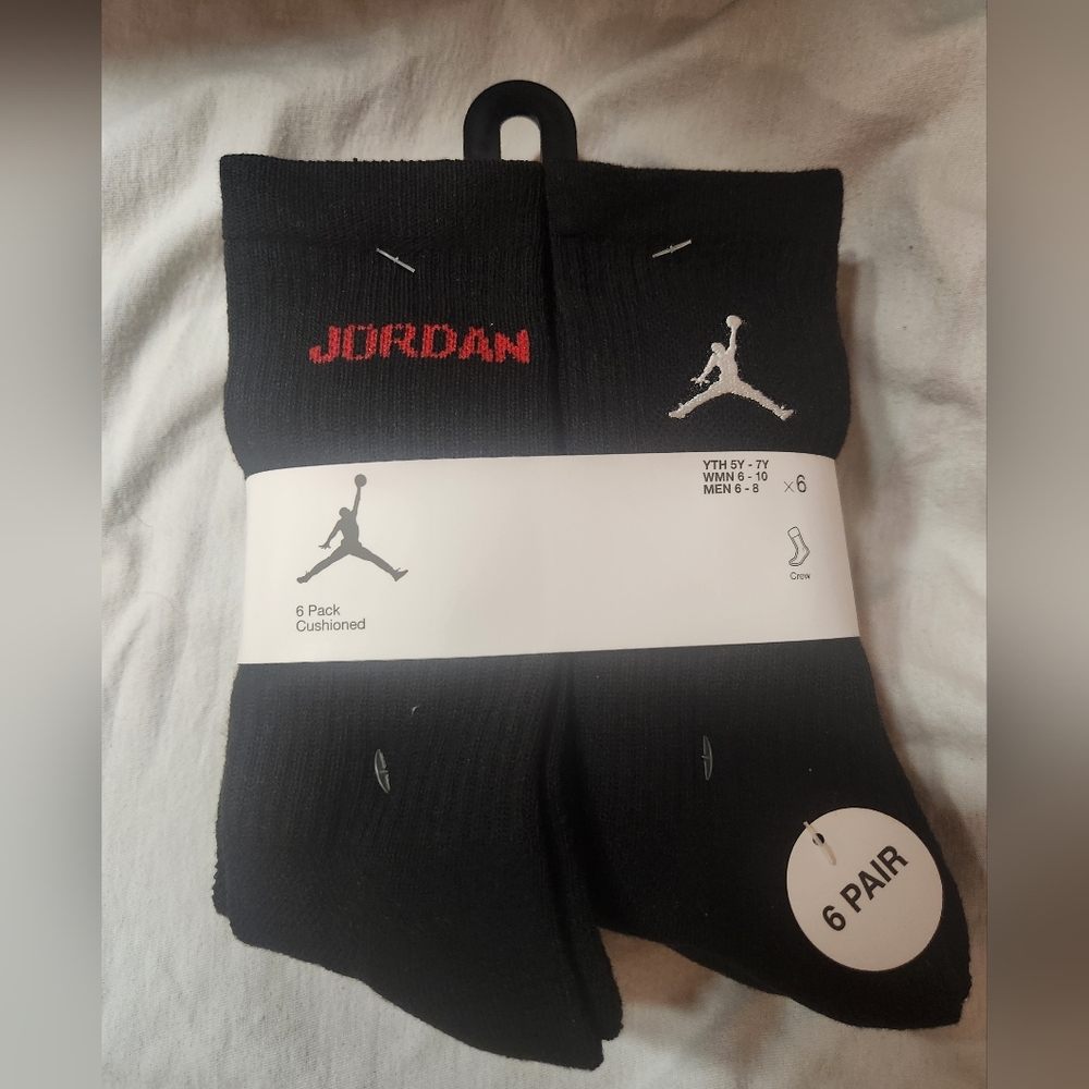 Jordan Yth 5Y-7Y Black and Red Crew Socks - 6 Pair